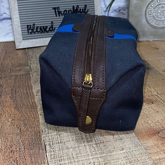 Fossil Men's Leather Framed Toiletry Travel Bag  Dark Brown Navy Blue - Picture 4 of 12
